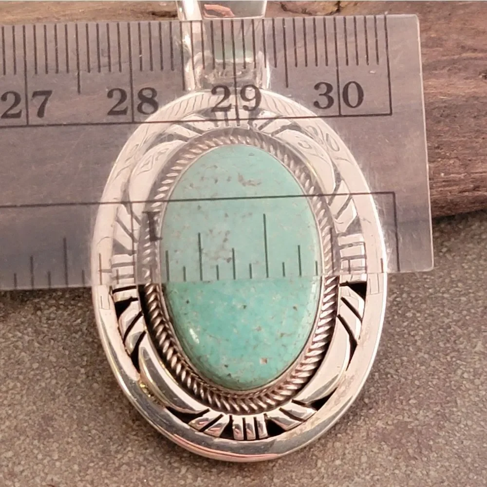 Navajo Gary Spencer Sterling Blue Green Turquoise Pendant